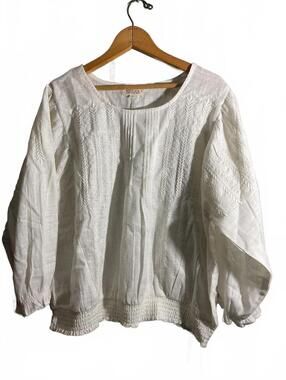 Novica White Embroidered Linen Blouse XL